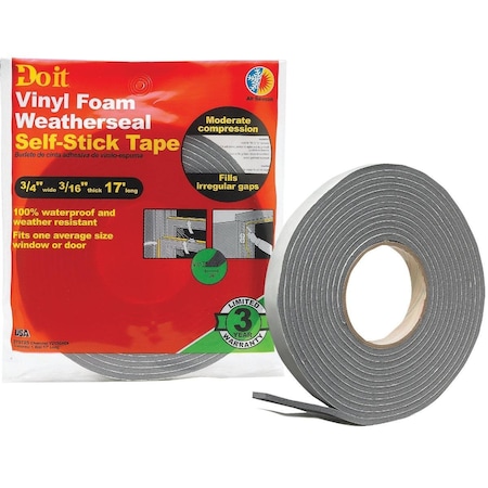 All-Source 3/4in. W x 3/16in. T x 17' L Charcoal Foam Weatherstrip Tape V215GHDI